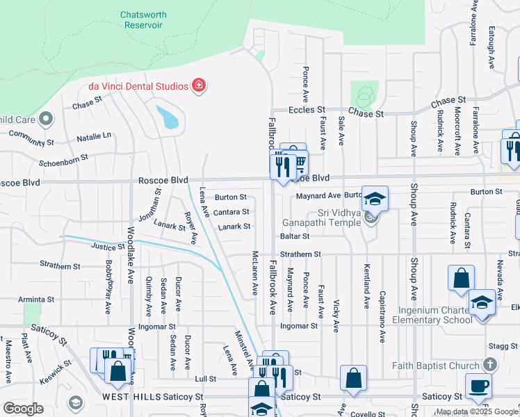 map of restaurants, bars, coffee shops, grocery stores, and more near 8202 McLaren Avenue in Los Angeles
