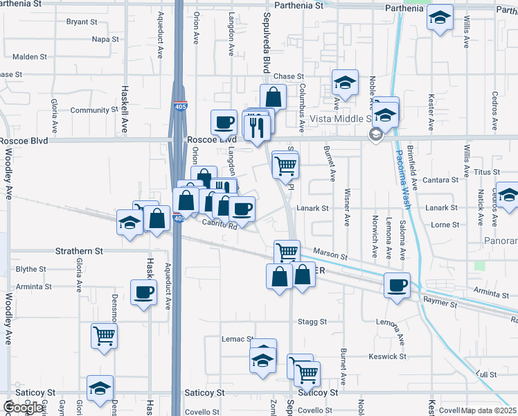 map of restaurants, bars, coffee shops, grocery stores, and more near 8080 Langdon Avenue#6 in Los Angeles