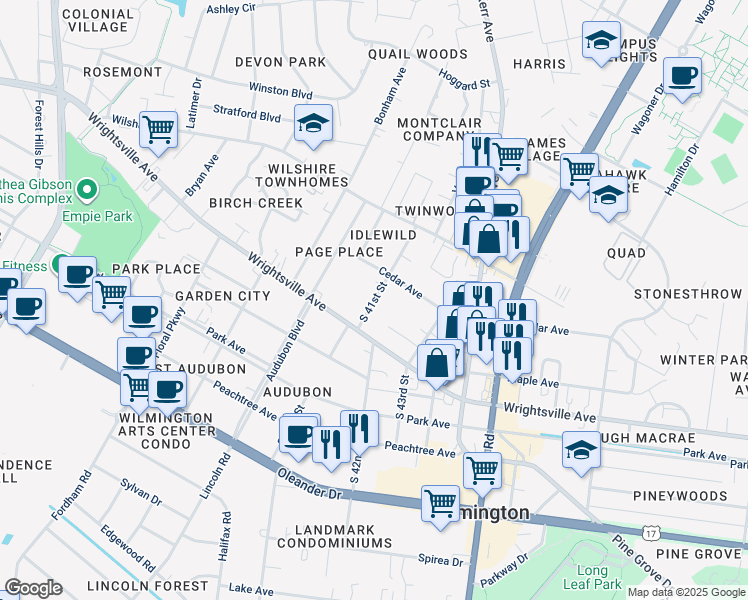 map of restaurants, bars, coffee shops, grocery stores, and more near 1026 South 41st Street in Wilmington