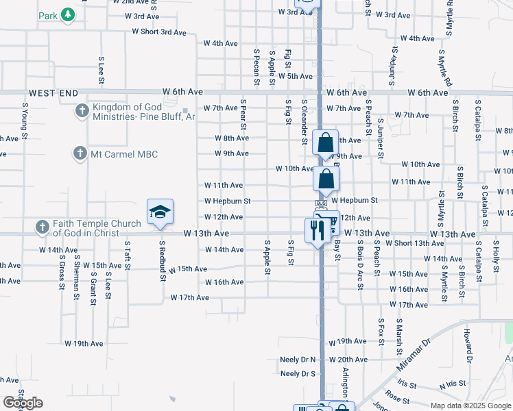 map of restaurants, bars, coffee shops, grocery stores, and more near 4210 West Hepburn Street in Pine Bluff