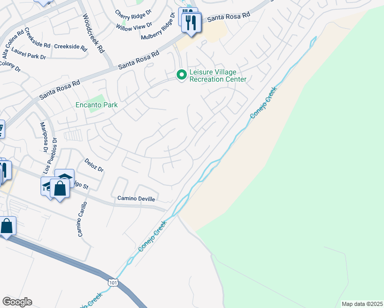 map of restaurants, bars, coffee shops, grocery stores, and more near 20214 Village 20 in Camarillo