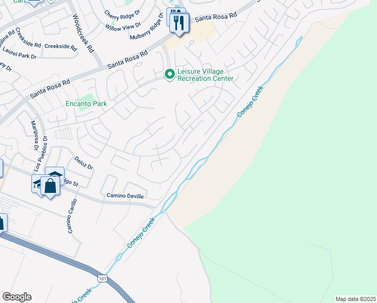 map of restaurants, bars, coffee shops, grocery stores, and more near 20309 Village 20 in Camarillo