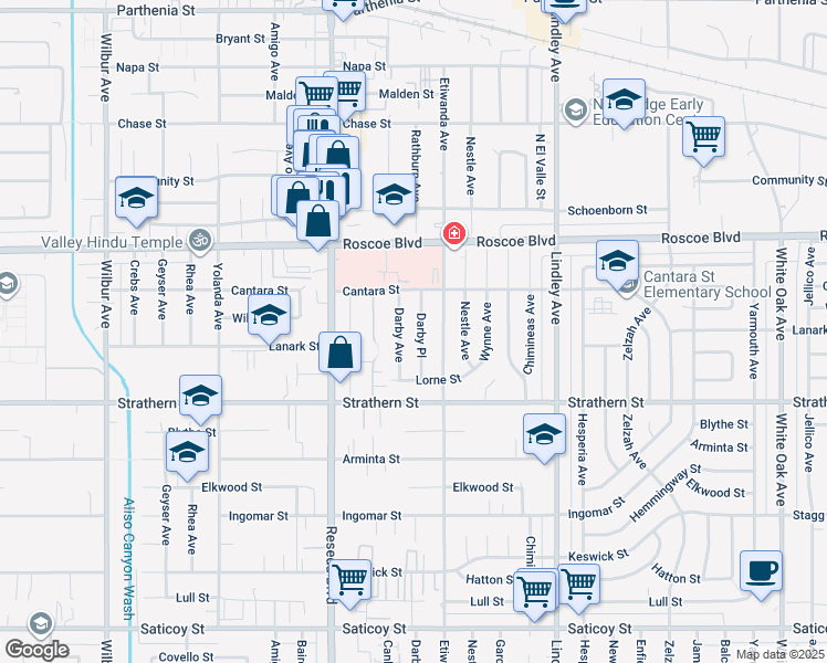 map of restaurants, bars, coffee shops, grocery stores, and more near 8115 Darby Place in Los Angeles