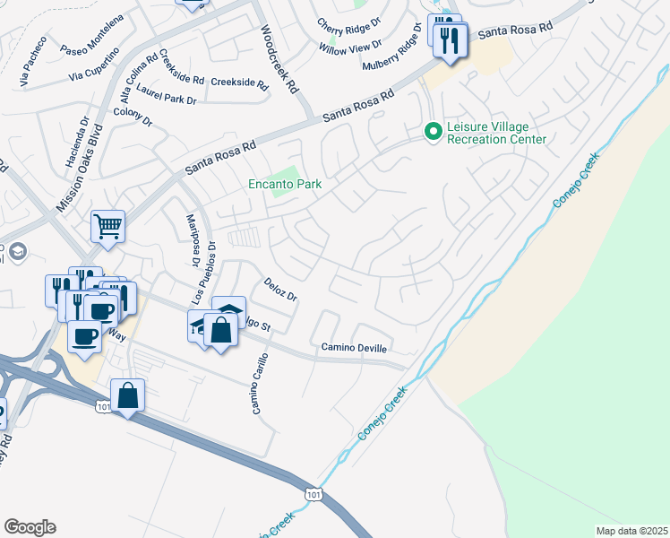 map of restaurants, bars, coffee shops, grocery stores, and more near 18102 Village 18 in Camarillo