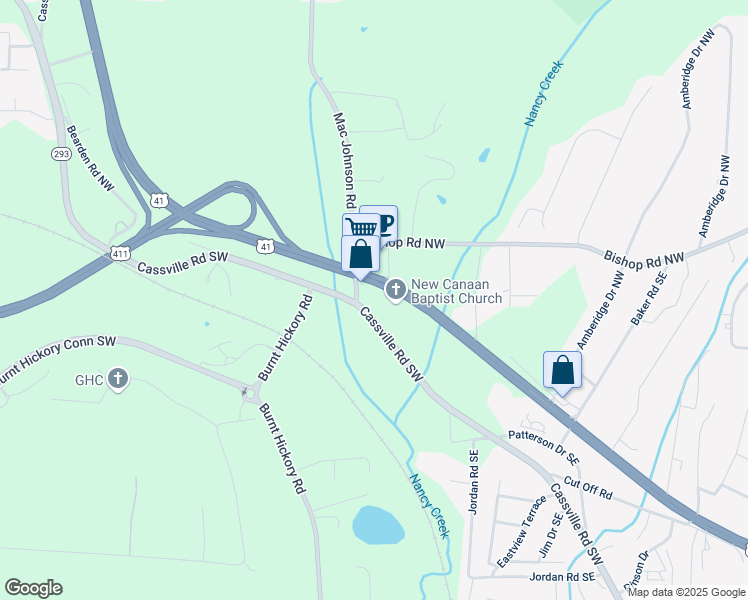 map of restaurants, bars, coffee shops, grocery stores, and more near 1022 Cassville Road Southeast in Cartersville