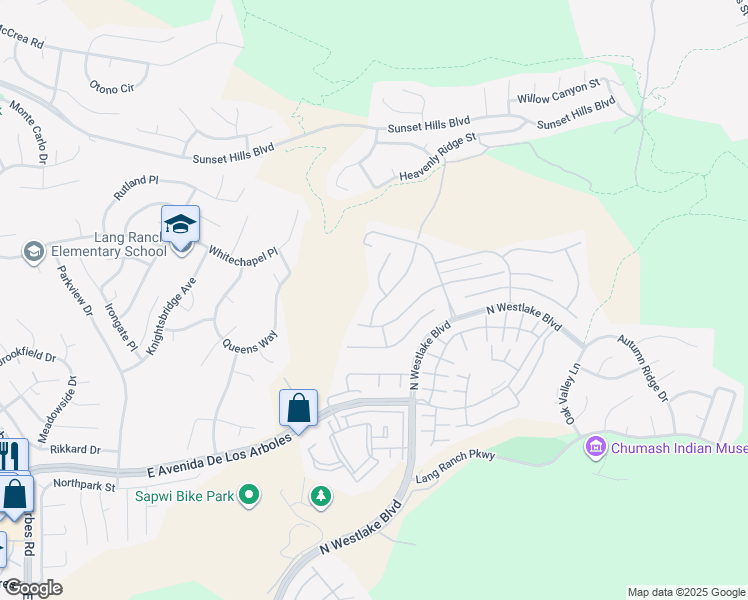 map of restaurants, bars, coffee shops, grocery stores, and more near 2827 Arbella Lane in Thousand Oaks