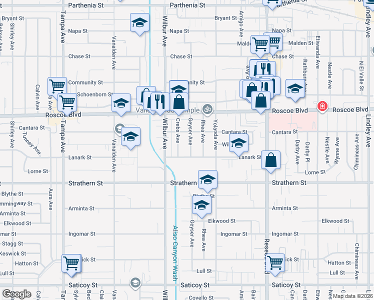 map of restaurants, bars, coffee shops, grocery stores, and more near 8119 Geyser Avenue in Los Angeles