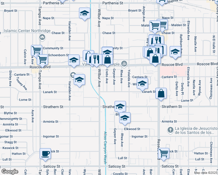 map of restaurants, bars, coffee shops, grocery stores, and more near 8118 Crebs Avenue in Los Angeles