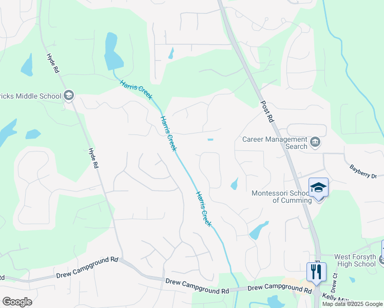 map of restaurants, bars, coffee shops, grocery stores, and more near 4325 Acanthite Court in Cumming