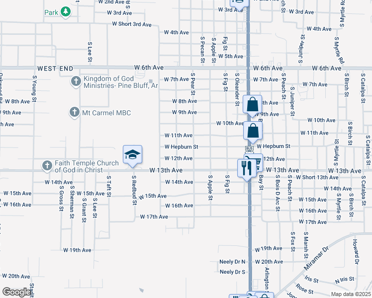 map of restaurants, bars, coffee shops, grocery stores, and more near 4314 West Hepburn Street in Pine Bluff