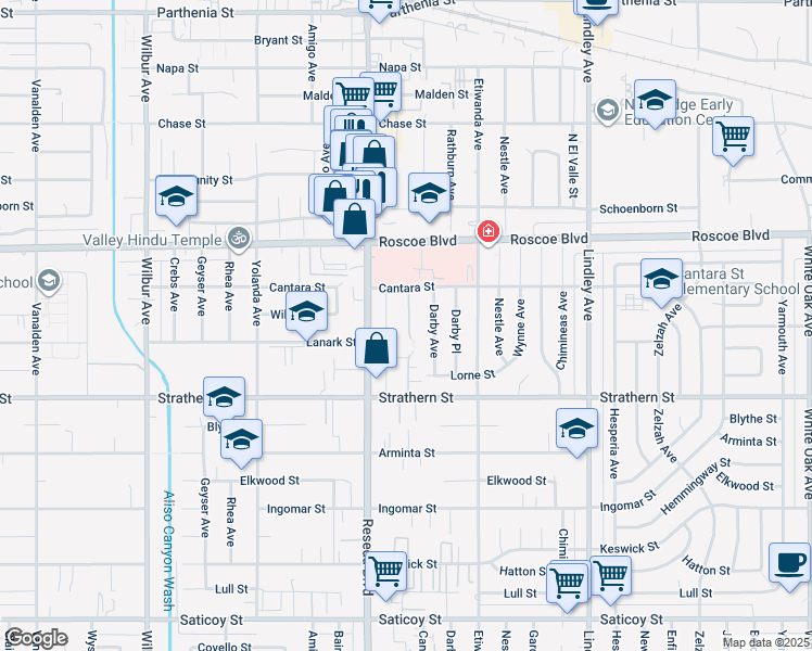 map of restaurants, bars, coffee shops, grocery stores, and more near 8120 Canby Avenue in Los Angeles