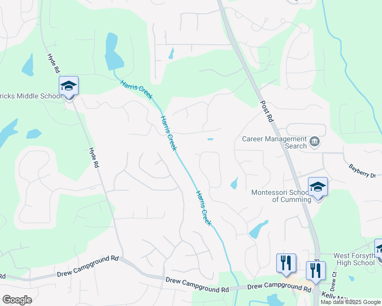 map of restaurants, bars, coffee shops, grocery stores, and more near 4325 Acanthite Court in Cumming