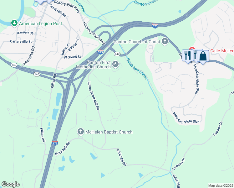 map of restaurants, bars, coffee shops, grocery stores, and more near 0 Lewis Way in Canton