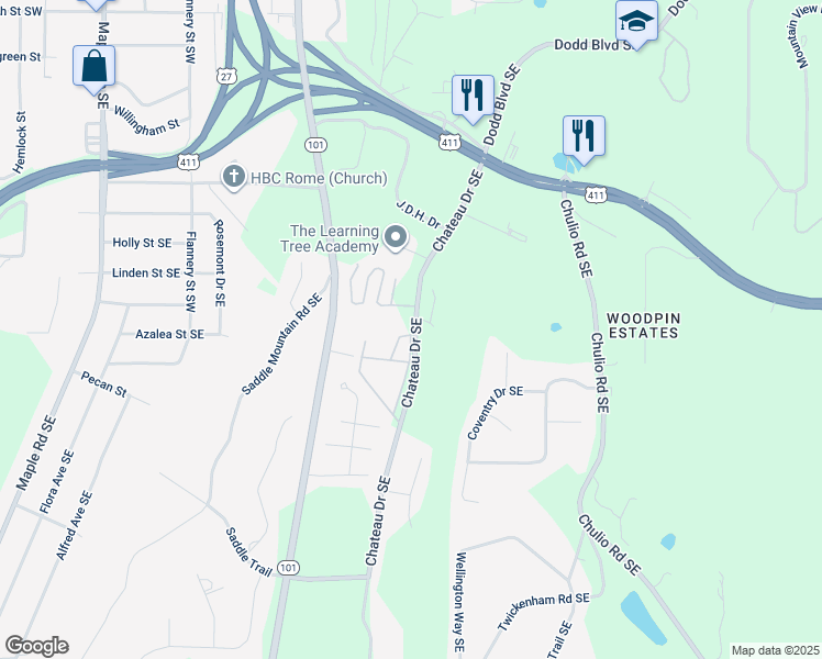 map of restaurants, bars, coffee shops, grocery stores, and more near 48 Chateau Drive Southeast in Rome