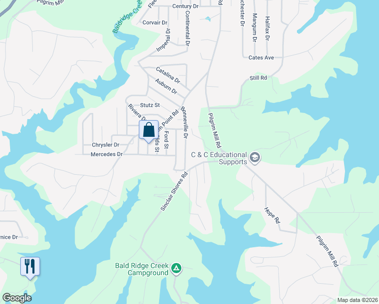 map of restaurants, bars, coffee shops, grocery stores, and more near 4415 Bonneville Drive in Cumming