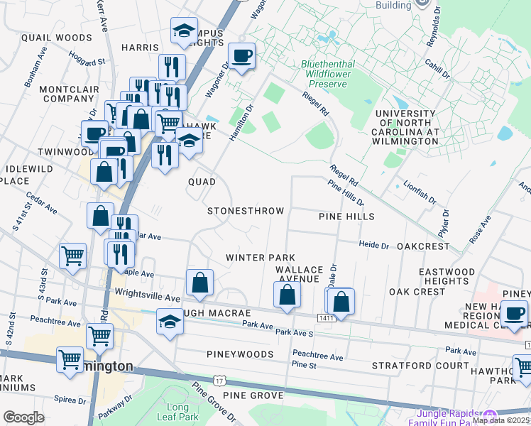 map of restaurants, bars, coffee shops, grocery stores, and more near 806 Seabury Court in Wilmington