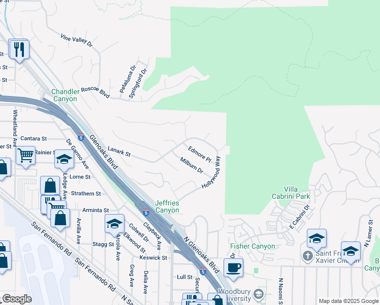 map of restaurants, bars, coffee shops, grocery stores, and more near 9916 Edmore Place in Los Angeles