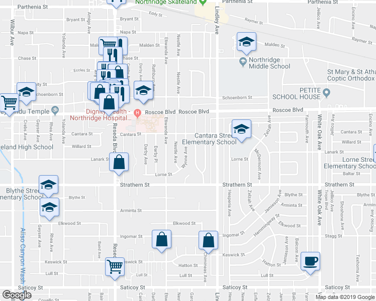map of restaurants, bars, coffee shops, grocery stores, and more near 8116 Wynne Avenue in Los Angeles