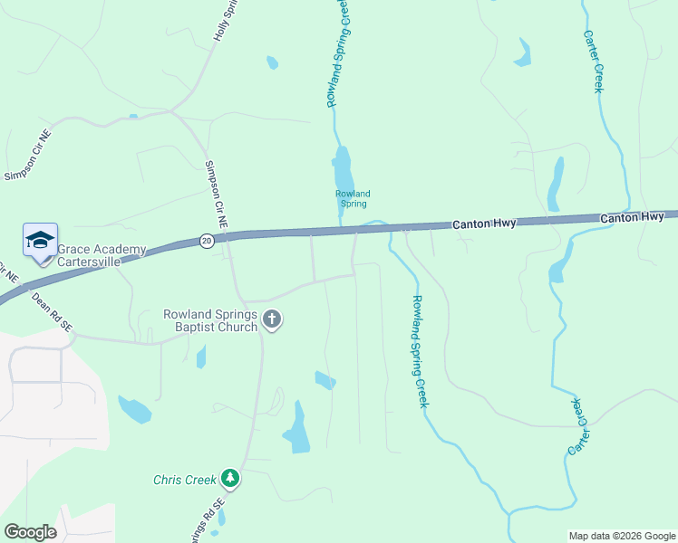 map of restaurants, bars, coffee shops, grocery stores, and more near 17 West Oak Drive in Cartersville