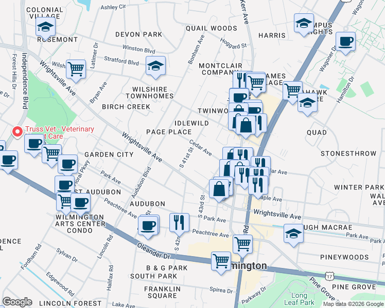 map of restaurants, bars, coffee shops, grocery stores, and more near 1013 South 41st Street in Wilmington