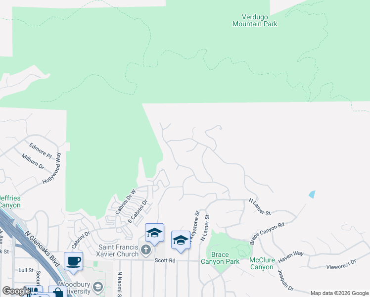 map of restaurants, bars, coffee shops, grocery stores, and more near 3409 Kildare Court in Burbank