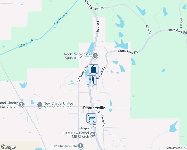 map of restaurants, bars, coffee shops, grocery stores, and more near 2436 Main Street in Plantersville