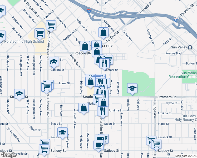 map of restaurants, bars, coffee shops, grocery stores, and more near 8062 Webb Avenue in Los Angeles