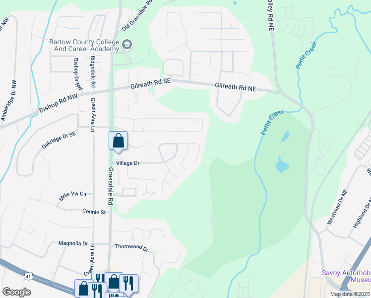 map of restaurants, bars, coffee shops, grocery stores, and more near 16 Berkeley Place in Cartersville
