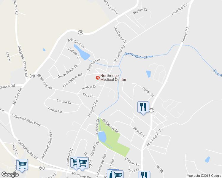 map of restaurants, bars, coffee shops, grocery stores, and more near 262 Victoria Way in Commerce