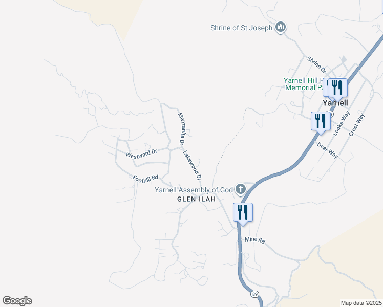 map of restaurants, bars, coffee shops, grocery stores, and more near 22861 Lakewood Drive in Yarnell