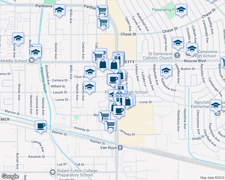 map of restaurants, bars, coffee shops, grocery stores, and more near in Los Angeles