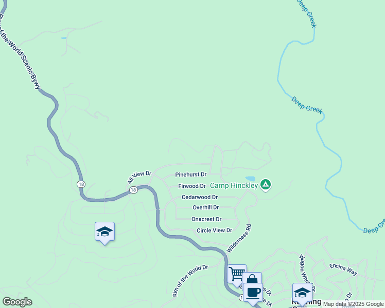 map of restaurants, bars, coffee shops, grocery stores, and more near 1928 Wilderness Road in Running Springs