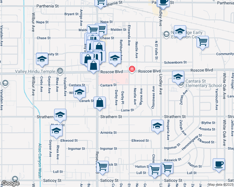 map of restaurants, bars, coffee shops, grocery stores, and more near 8115 Darby Place in Los Angeles