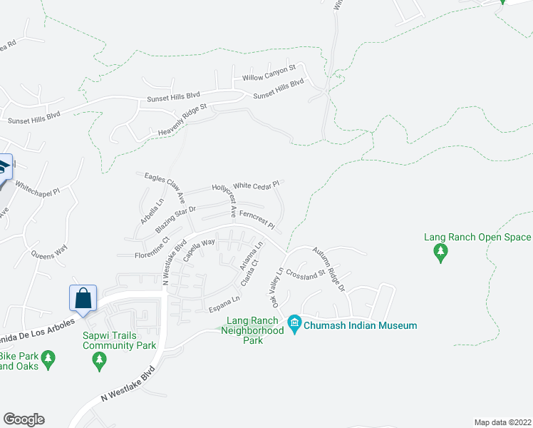 map of restaurants, bars, coffee shops, grocery stores, and more near 3158 Foxtail Court in Thousand Oaks