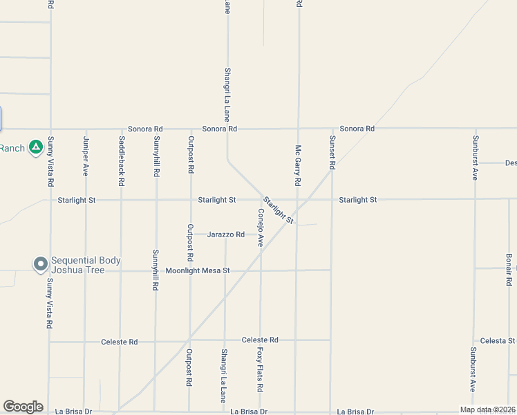 map of restaurants, bars, coffee shops, grocery stores, and more near 61457 Starlight Street in Joshua Tree