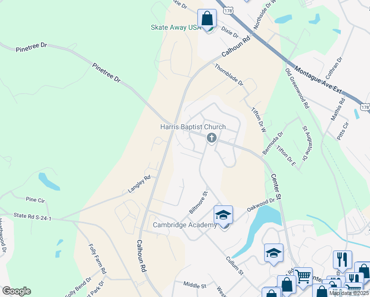 map of restaurants, bars, coffee shops, grocery stores, and more near 111 Summit Street in Greenwood