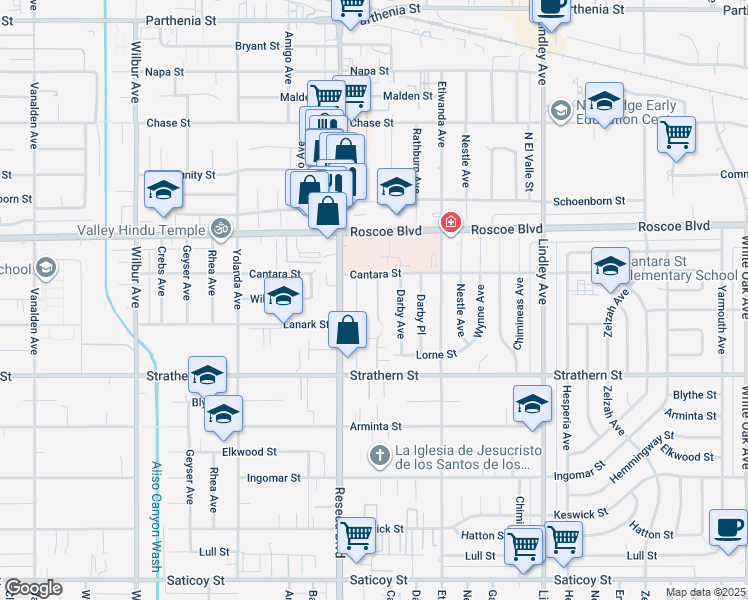map of restaurants, bars, coffee shops, grocery stores, and more near 8160 Canby Avenue in Los Angeles
