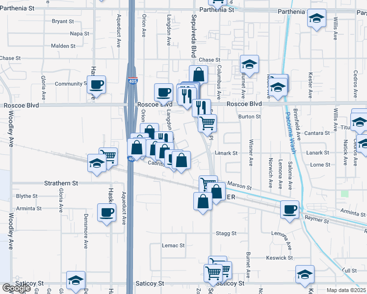map of restaurants, bars, coffee shops, grocery stores, and more near 8080 Langdon Avenue#6 in Los Angeles