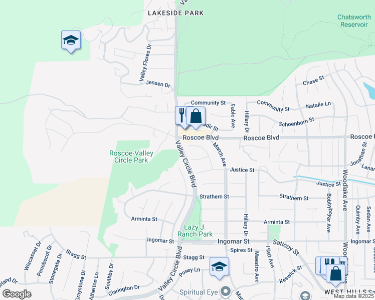 map of restaurants, bars, coffee shops, grocery stores, and more near 23774 Burton Street in Los Angeles