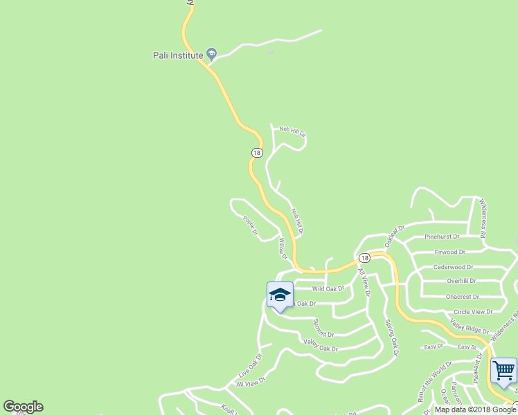 map of restaurants, bars, coffee shops, grocery stores, and more near 1947 Willow Drive in Running Springs