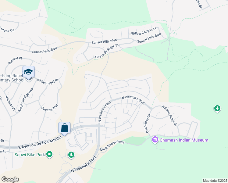 map of restaurants, bars, coffee shops, grocery stores, and more near 3034 Blazing Star Drive in Thousand Oaks