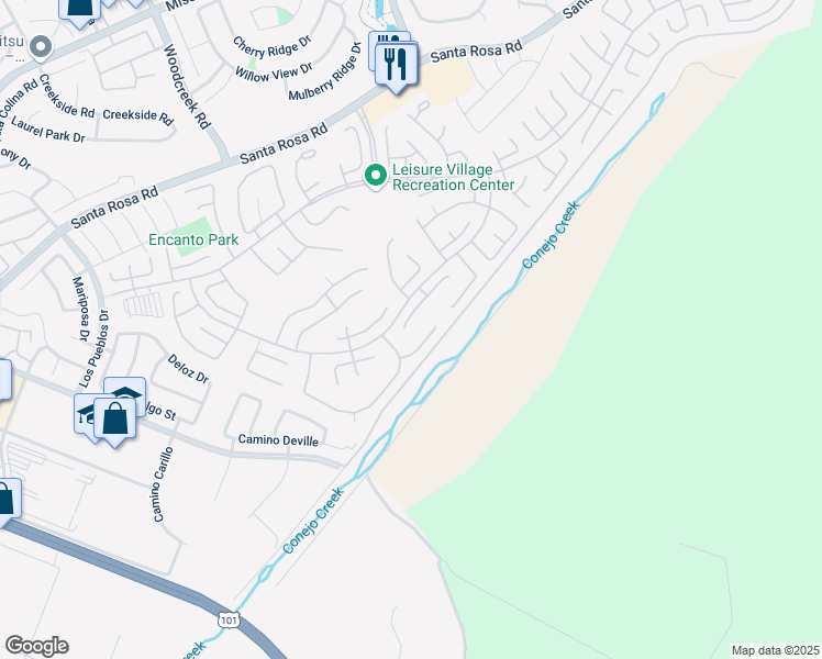 map of restaurants, bars, coffee shops, grocery stores, and more near 20214 Village 20 in Camarillo