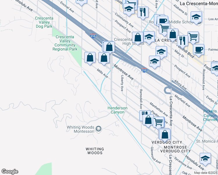 map of restaurants, bars, coffee shops, grocery stores, and more near 3909 Pennsylvania Avenue in Glendale
