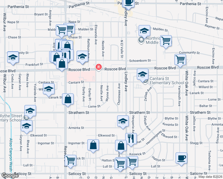 map of restaurants, bars, coffee shops, grocery stores, and more near 8131 Garden Grove Avenue in Los Angeles