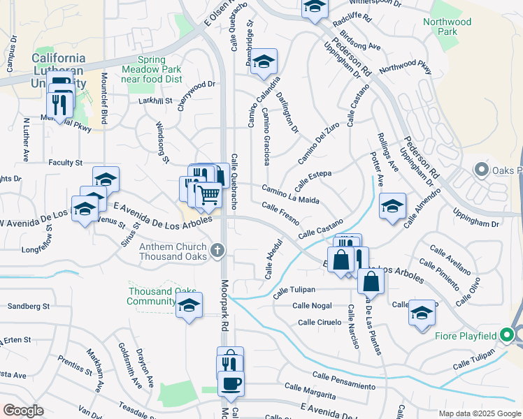 map of restaurants, bars, coffee shops, grocery stores, and more near 738 Calle Fresno in Thousand Oaks