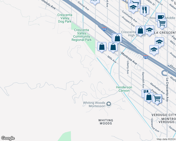 map of restaurants, bars, coffee shops, grocery stores, and more near 8 Mountain Oaks Park in Glendale