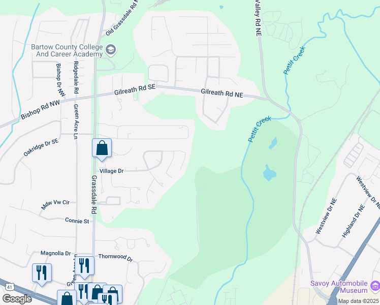 map of restaurants, bars, coffee shops, grocery stores, and more near 115 Benfield Circle Southeast in Cartersville