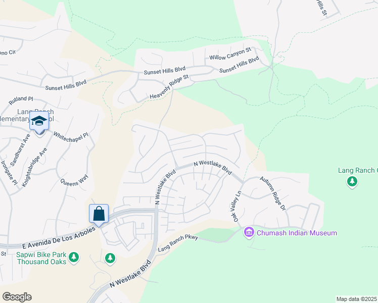 map of restaurants, bars, coffee shops, grocery stores, and more near 3054 Blazing Star Drive in Thousand Oaks