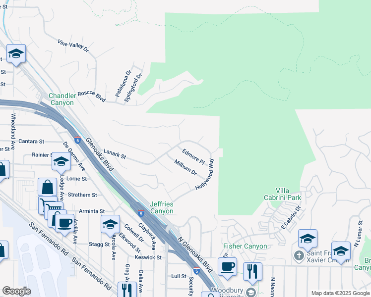 map of restaurants, bars, coffee shops, grocery stores, and more near 9916 Edmore Place in Los Angeles