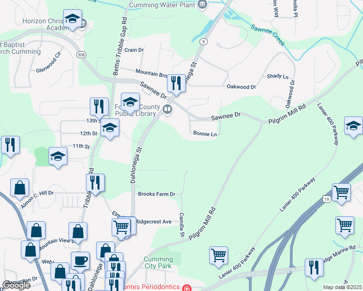map of restaurants, bars, coffee shops, grocery stores, and more near in Cumming